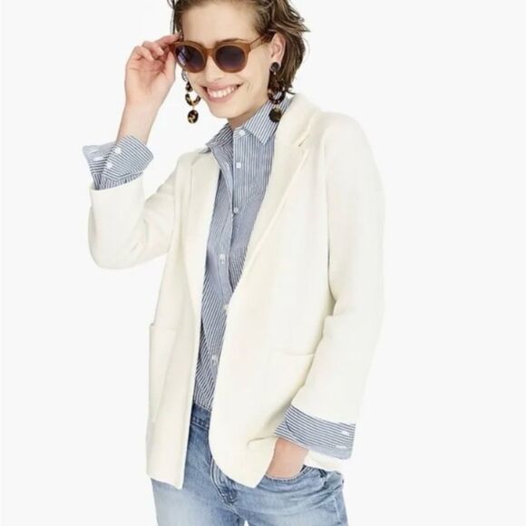 J. Crew Sophie Open Front Sweater Wool Knit Blazer Small Ivory J0244  $148 - Picture 2 of 10